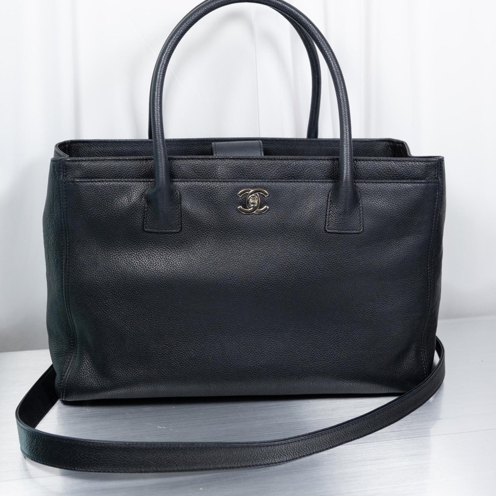 Chanel dark gray black executive Cerf tote